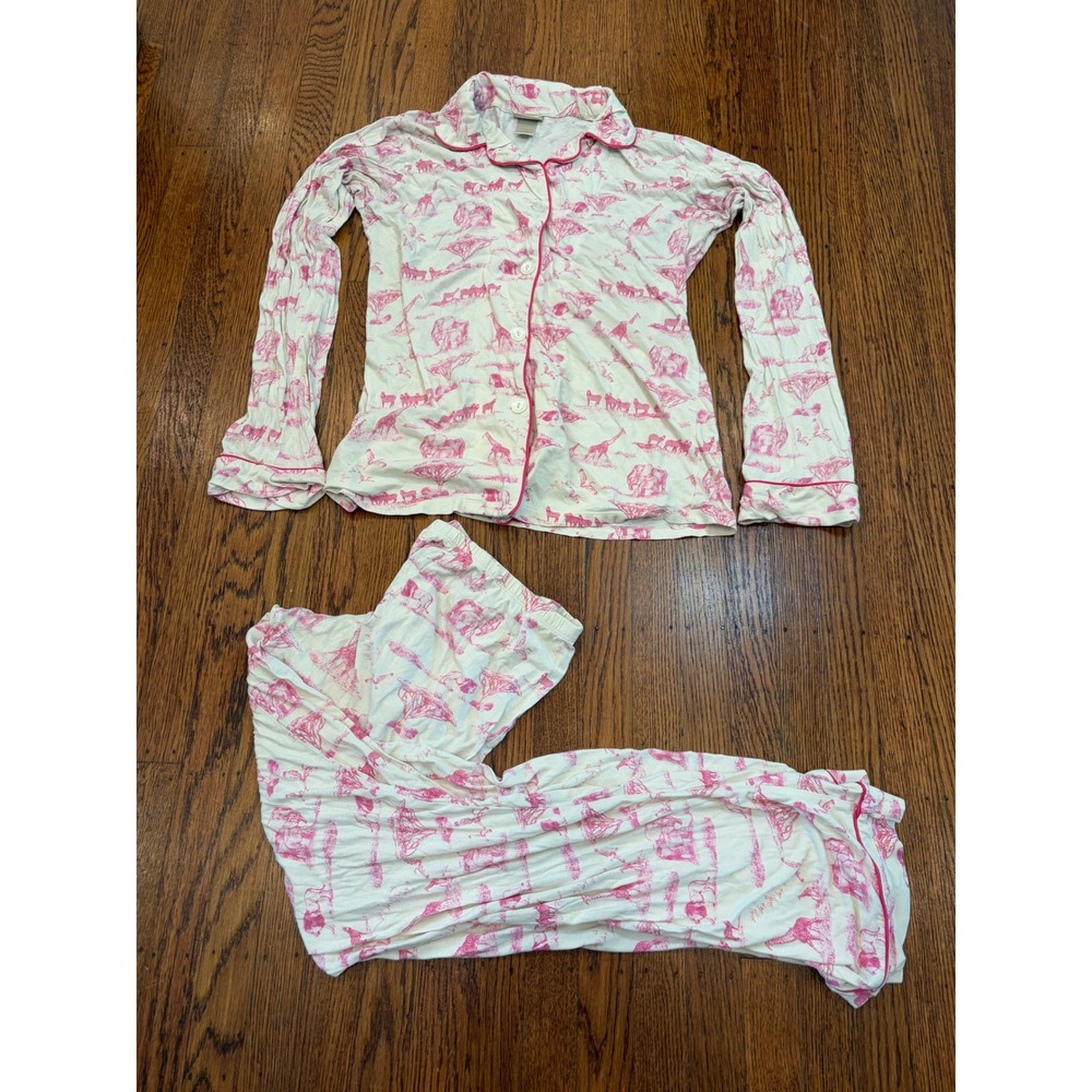 BedHead Pajamas Pink Safari Animal Toile Print Cotton Jersey Set XS